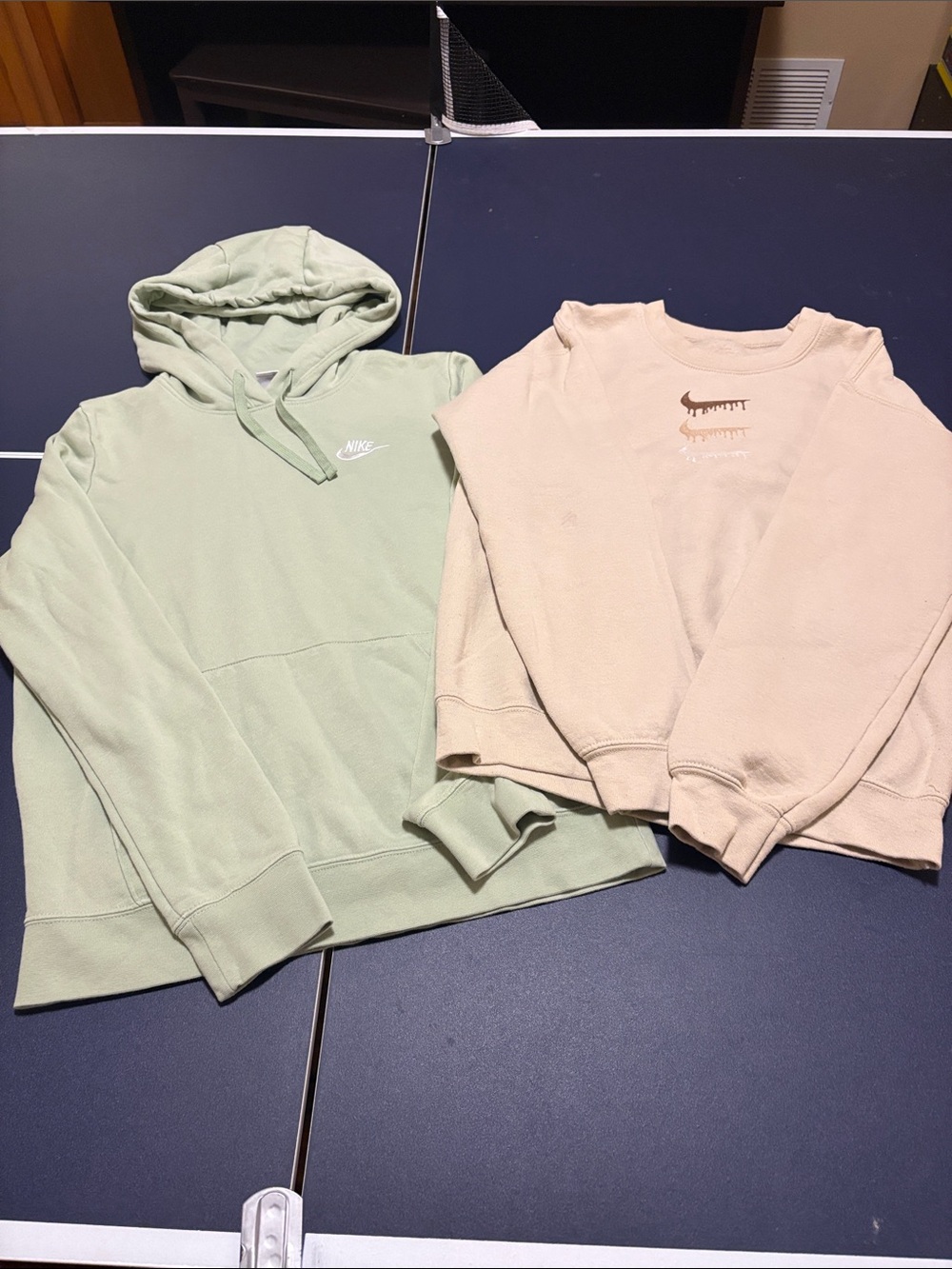 Nike Sage Green Hoodie with Beige Crewneck Sweatshirt Duo size small